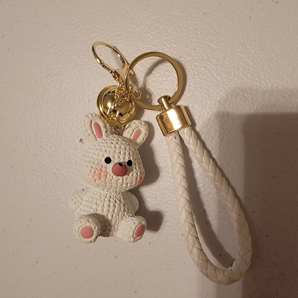 Cute White Bunny Keychain Bag Charm